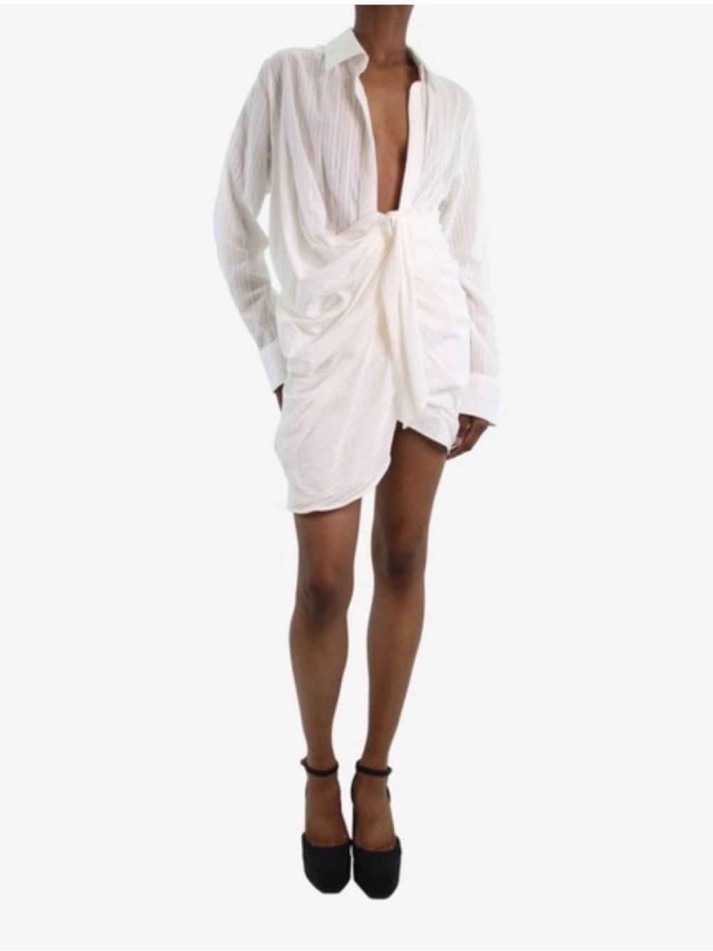 Jacquemus La Riviera White Twist-Front Beach Resort wear Shirt Dress sz S - Picture 1 of 12
